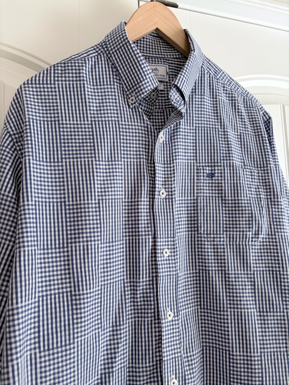Southern Tide Shirt Men's Size XL Blue White Gingham Trim Fit Button Down - Picture 2 of 8